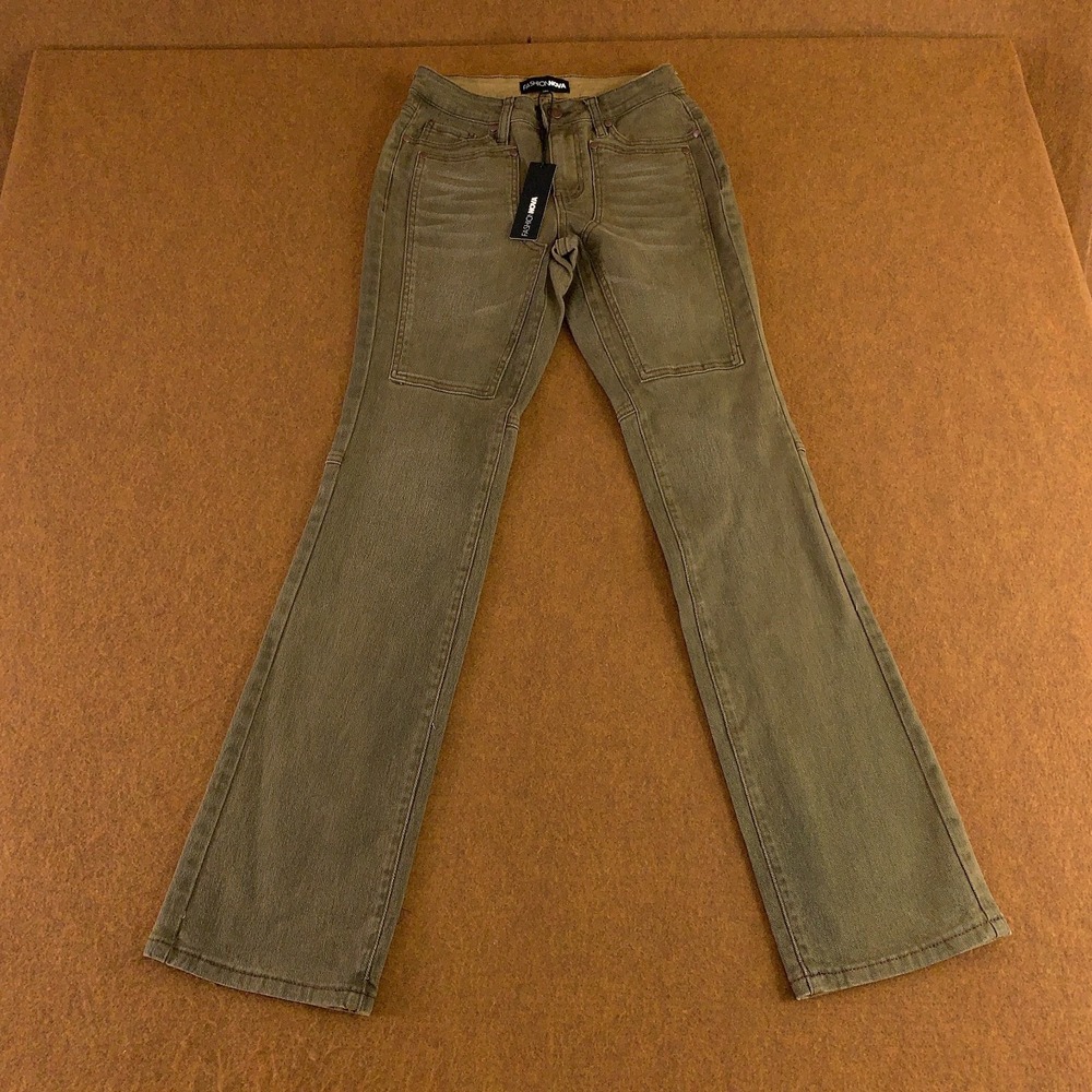Fashion Nova Womens Size XS Olive High Rise Headed West Straight Leg Jeans NWT